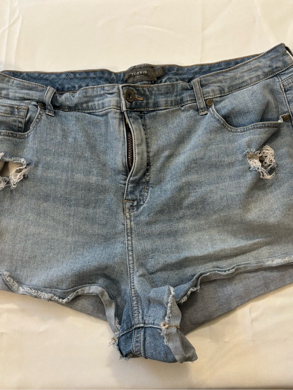 Torrid Plus Size Distressed Light Blue Distressed Denim Cutoff Shorts sz 20